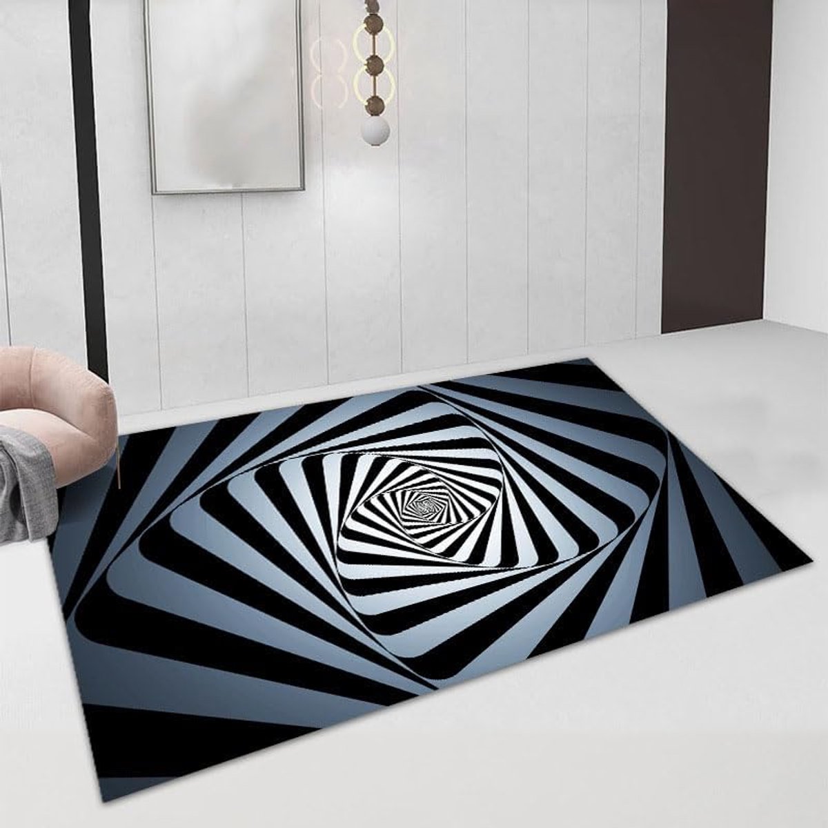 3D illusie tapijt antislip vloerkleed tapijt mat vloermat zwart wit tapijten voor slaapkamer woonkamer kantoor abstracte driedimensionale rechthoek polyester 3D swirl tapijt(80 * 160cm,15)