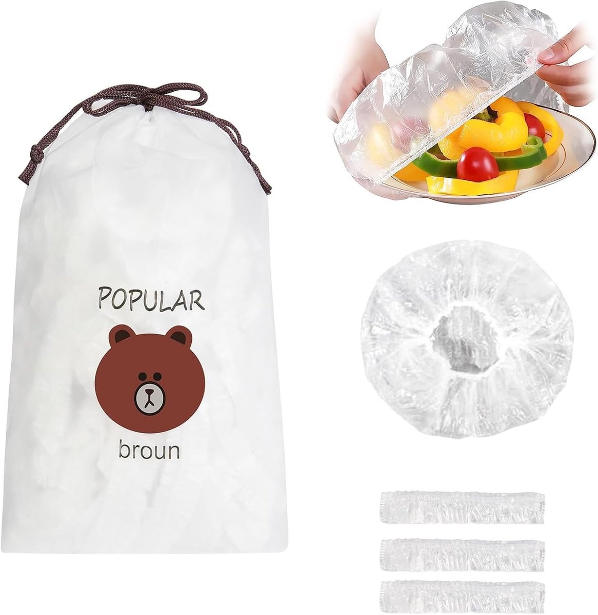 Herbruikbare Verse Opbergzakken - 300 Stuks met Elastische Deksel voor Voedselopslag, Fruitbewaring en Douchekapjes - Perfect voor Koken, Picknicks en Reizen