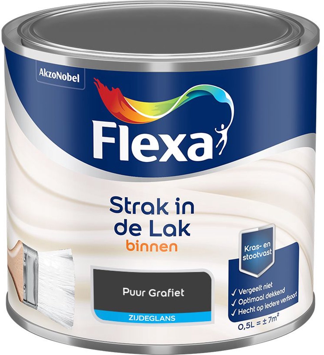 Flexa - Strak In De Lak Binnenlak Zijdeglans - Puur Grafiet - Mengverf - 500 Ml