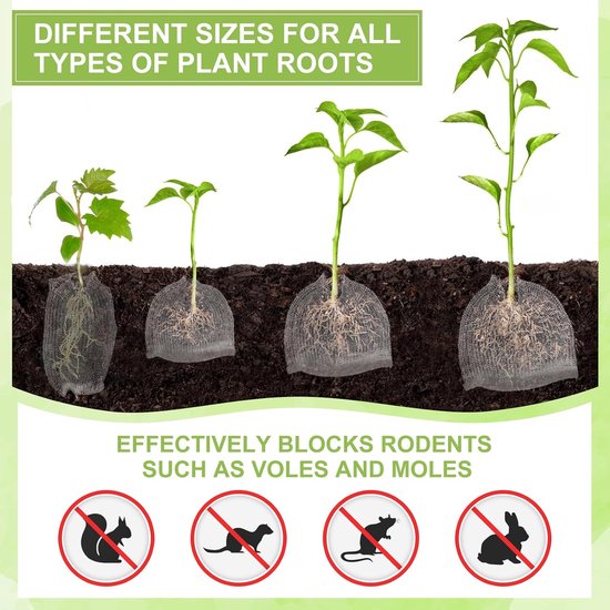Beschermmanden van roestvrij staal voor plantwortels (set van 10) - Zakken van RVS-gaas - Gaasbarrière tegen ongedierte en knaagdieren - Wortelbeschermingsnet - Geweven gaaszakken - 30 x 15 cm — afbeelding 2