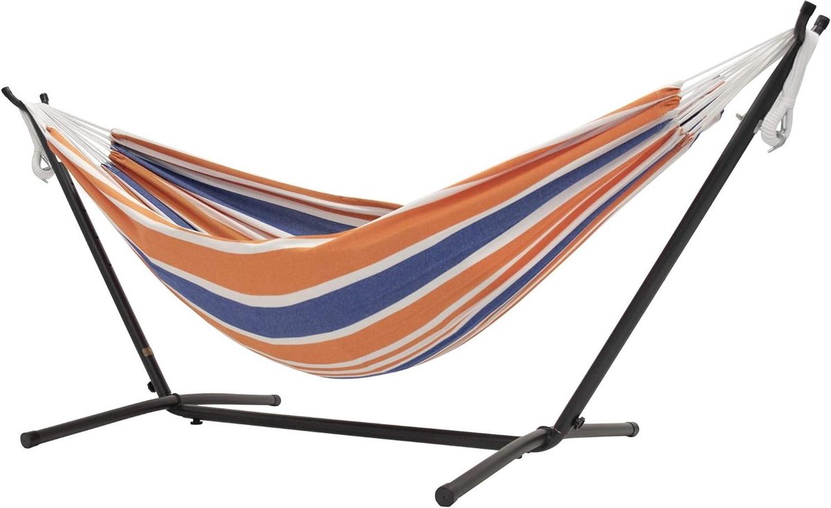 Katoenen hangmat - Dubbele hangmat - Ontspannen in de tuin - Snelle montage zonder gereedschap - 250 cm - Oranje