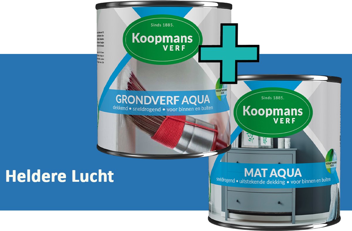Koopmans Grondverf Aqua en Mat Aqua - grondverf en lakverf set - Heldere Lucht - 2x - 2,5 l
