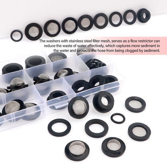 65 Stuks Zeefafdichting O-ring Set, Mesh Rubberen Ringen, Afdichtring met Zeef, voor 3/4 Inch Douche Douchekop Kranen Slangen Doucheslang — afbeelding 4