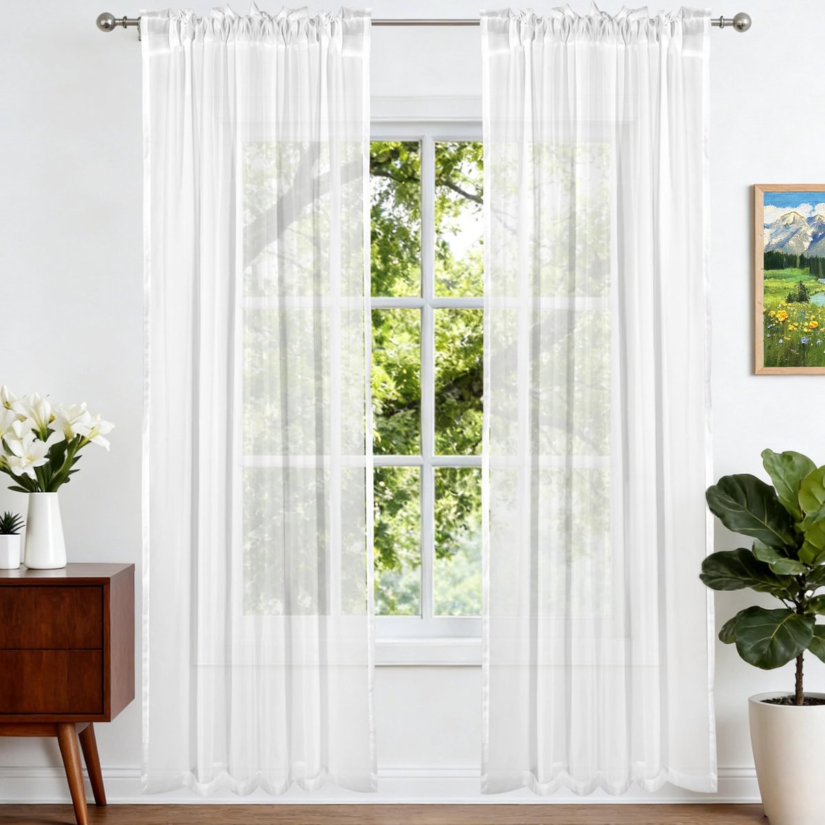 Gordijnen voor woonkamer, modern, transparant, wit, 2 stuks, gordijnen voor slaapkamer en woonkamer, 100 x 200 cm
