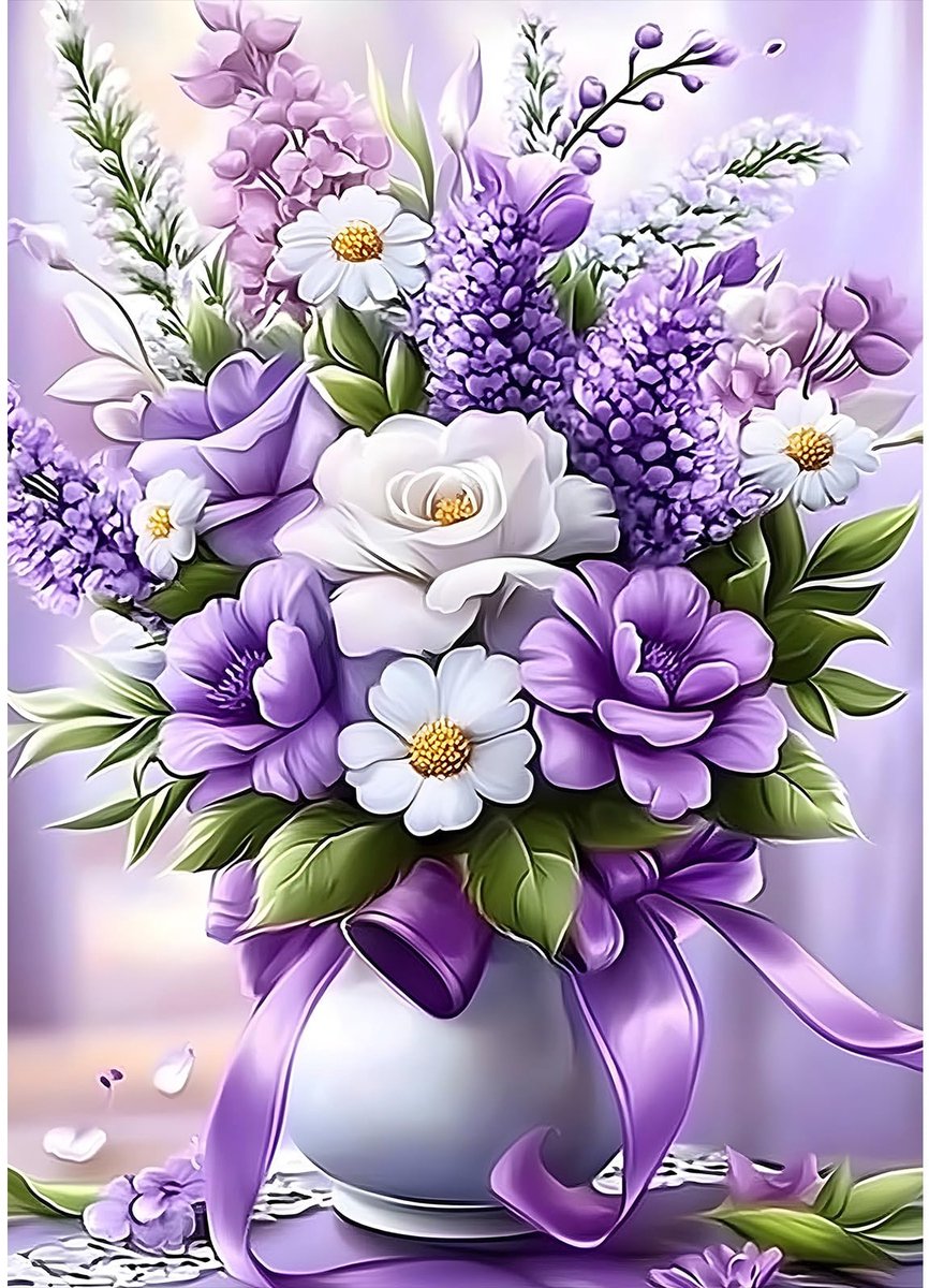 Diamond Art Painting for Adults Purple Flower Vase, Diamond Art Kits Adults for Beginners, DIY Crystal Gem Craft Painting for Home Wall Bedroom or Office Decor Gift 30 x 40 cm