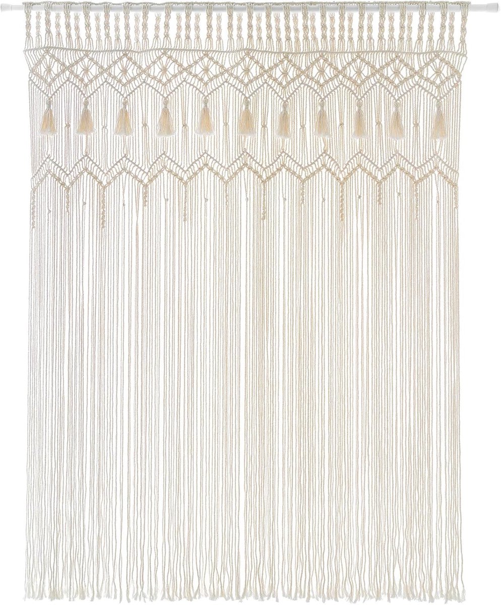 Macrame wandgordijn groot geweven raamgordijnen handgemaakt Boho woondecoratie voor slaapkamer raamdeur bruiloft achtergrond boog appartement, 52 "B x 71"L