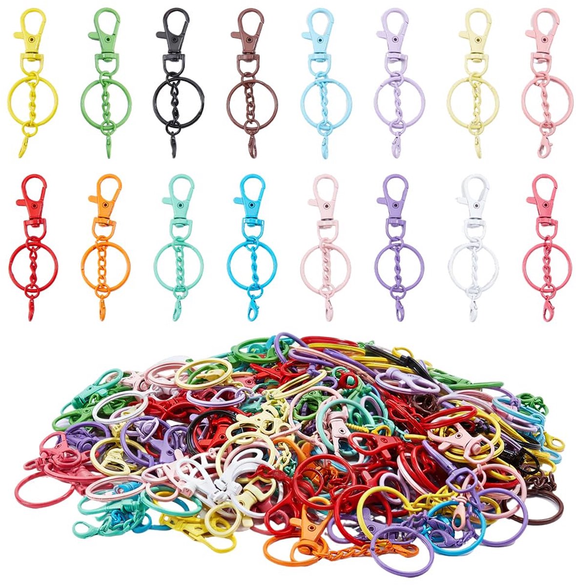 160 stuks kleurrijke draaibare haken met sleutelringen, 10 kleuren, metalen sleutelhangerclip met aparte sleutelring en karabijnhaken in de vorm van een kreeftang, sleutelhanger