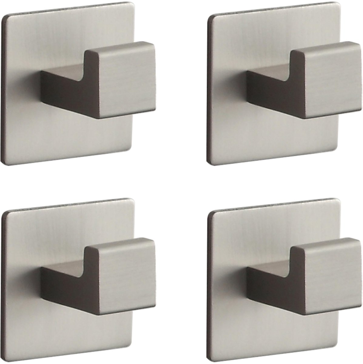 Handdoekhaken, geborsteld, 4 stuks, zelfklevend, vierkant, kleefhaken, wandhaken, zelfklevend