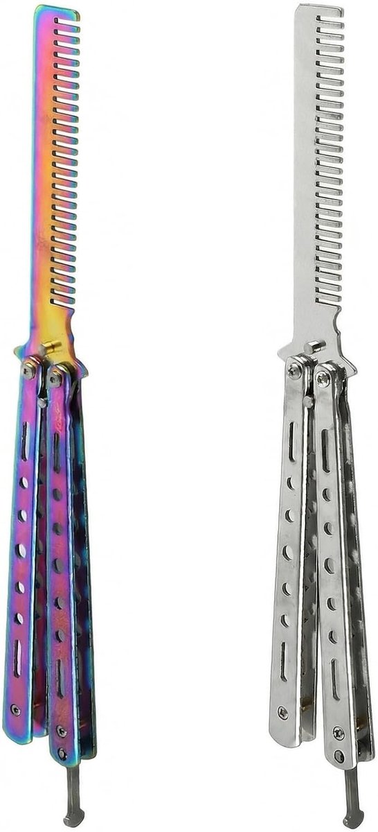 Opvouwbare metalen vlinderkam set van 2, roestvrij staal, ideaal voor haarstyling en kappersaccessoires