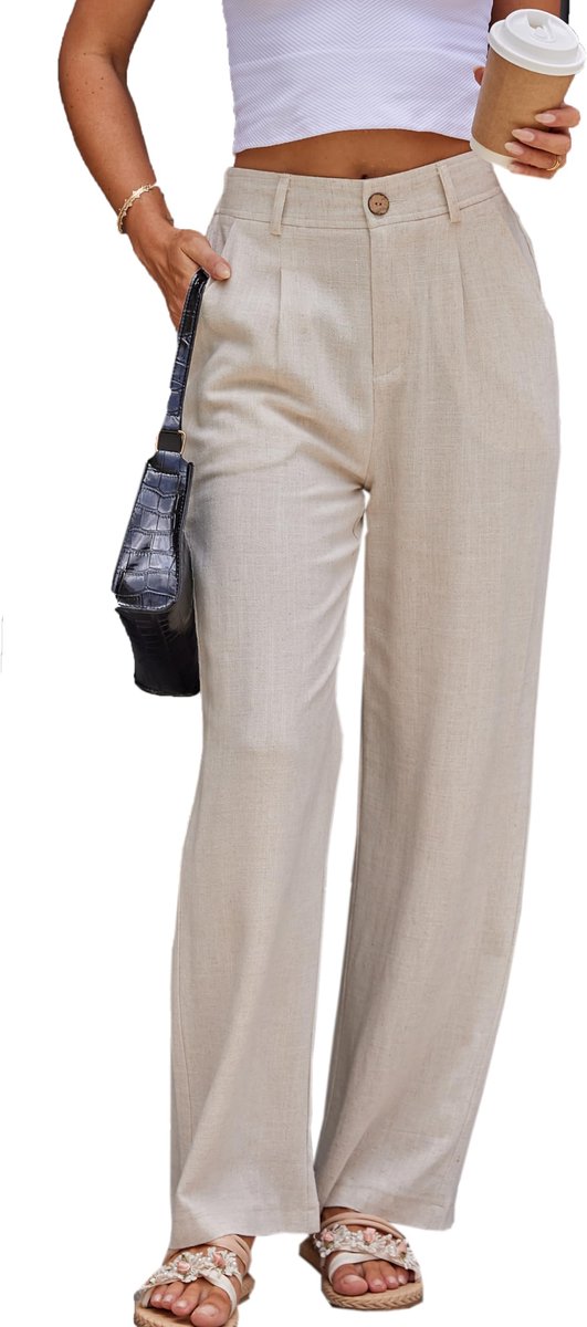broeken voor dames, chic, voor werk, casual, voor de zomer, zakelijk, recht, wijde pijpen, katoenen linnen broeken