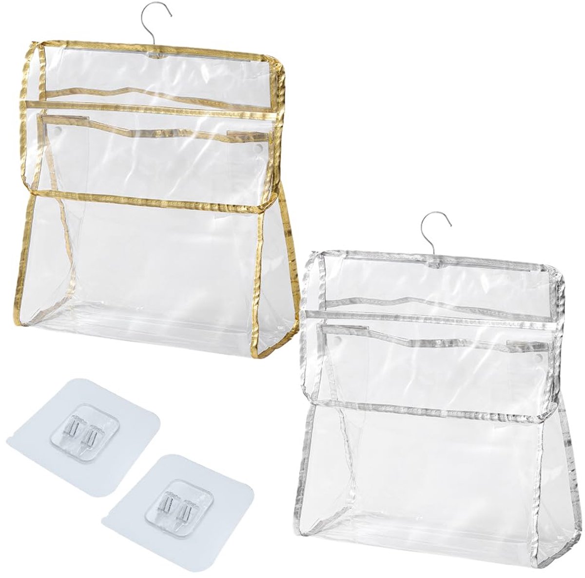 2 Stuks Douche Caddy Organizer,Douche Netjes Opknoping Zakken Rail,Badkamer Opslag, voor Slaapkamer Badkamer Keuken (Goud, Zilver)