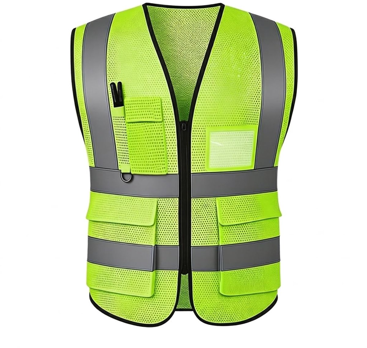 Vis vesten voor vrouwen en mannen, hoge zichtbaarheid reflecterende veiligheidssjaal met zakken en frontreißknoop, voldoet aan ANSI/ISEA normen (Groene net, M)