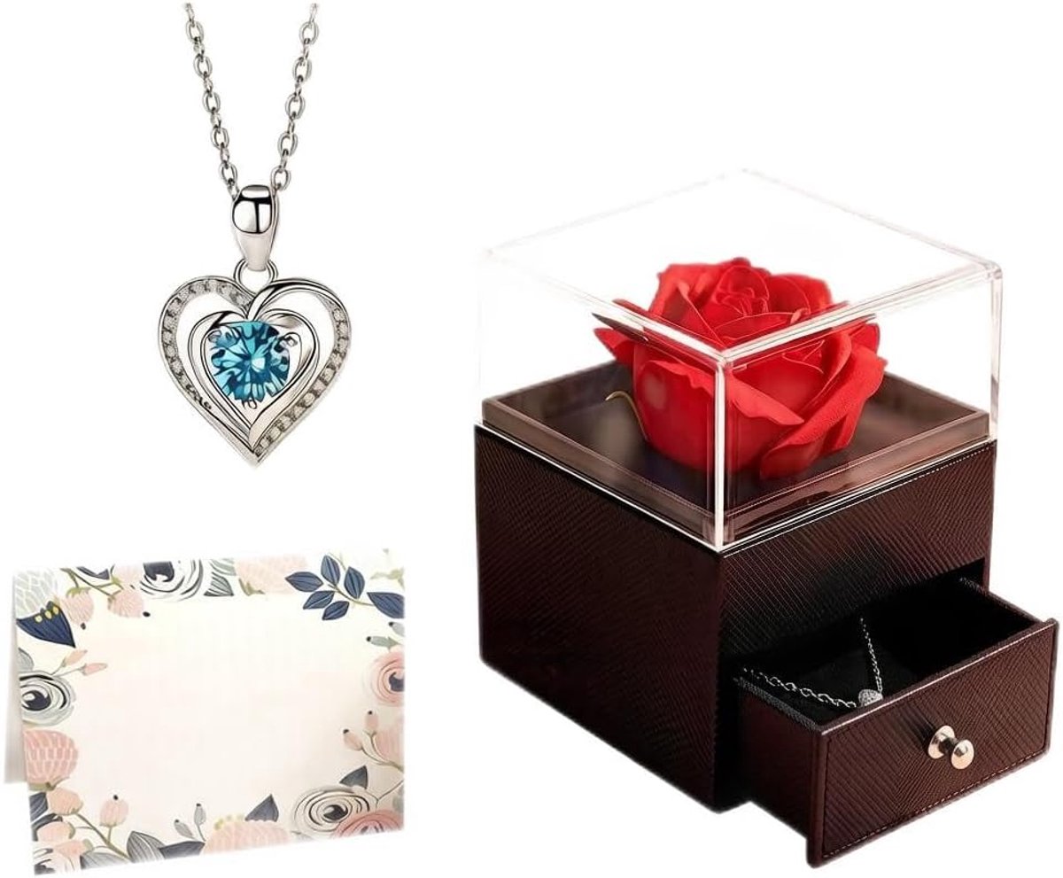 rozenset met sieraden, eeuwige roos met elegante hartketting, geschenkdoos voor dames, voor verjaardag, bruiloft, Valentijnsdag, Moederdag en Kerstmis