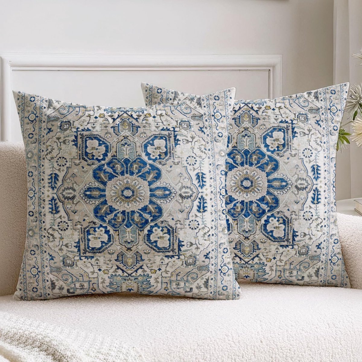 Set van 2 kussenhoezen, 40 x 40 cm, Boho decoratief kussen, vintage kussenhoezen, abstract kussenovertrek, kunst sofakussen, moderne decoratieve kussenhoezen voor woonkamer, slaapkamer, bank