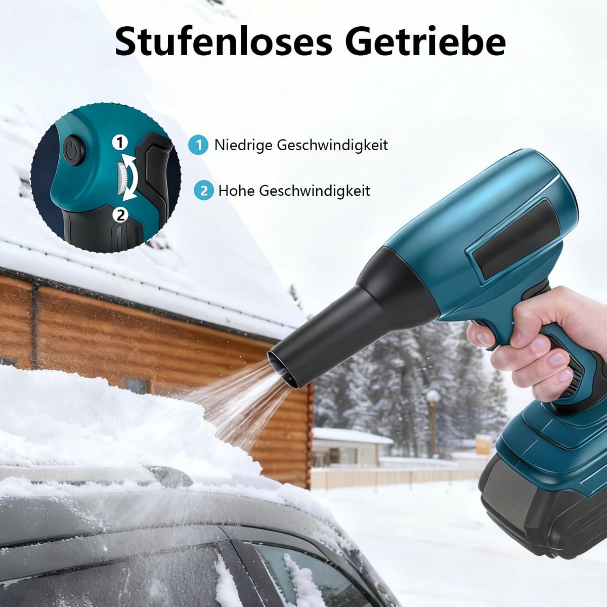 compatibel met Makita 18 V accu's, mini-bladblazer met 5 sproeiers, 30 m/s luchtsnelheid, 130.000 omw/min borstelloze motor, draagbare bladblazer voor het verwijderen van bladeren, stof en – foto 7