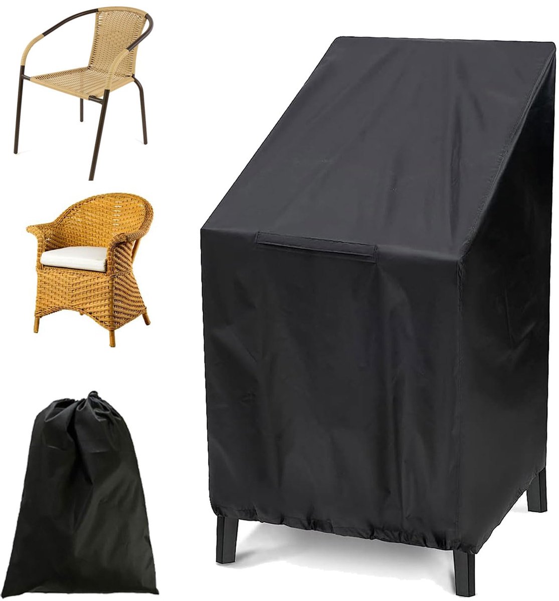 Beschermhoes, 65 x 65 x 120 cm, tuinmeubelafdekking met trekkoord, voor stapelstoelen, balkonstoelen