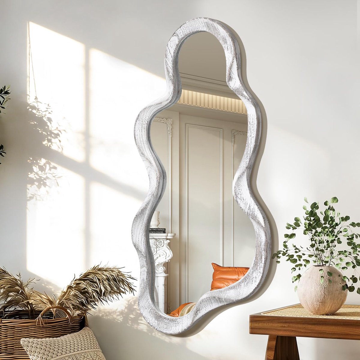 Spiegel Zwart Onregelmatige Houten Frame Moderne Kunst Decoratieve Wandspiegel Ijdelheid Badkamer Woonkamer Slaapkamer Entree Hal Leuke Bewolkte Spiegel