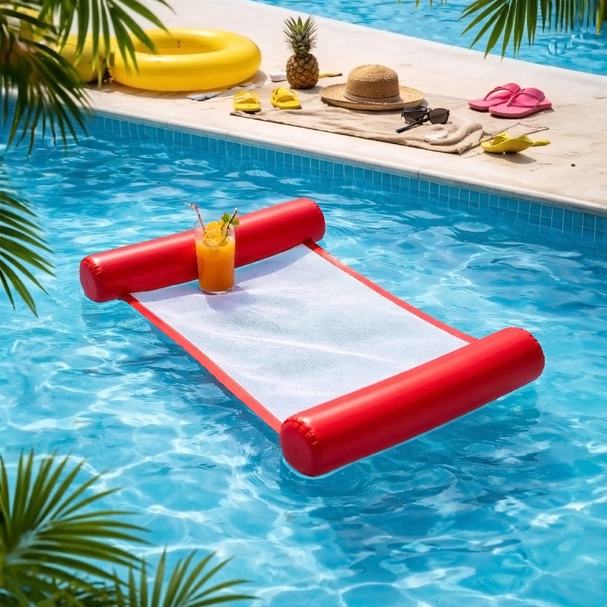 Opblaasbare Waterhangmat - 108 x 73 cm - Watermatras met Net - Zwembad Hangmat - Luchtbed Voor Zwembad en Strand - 1 Stuk - Willekeurig Kleur of Design - 4 Designs [56397]