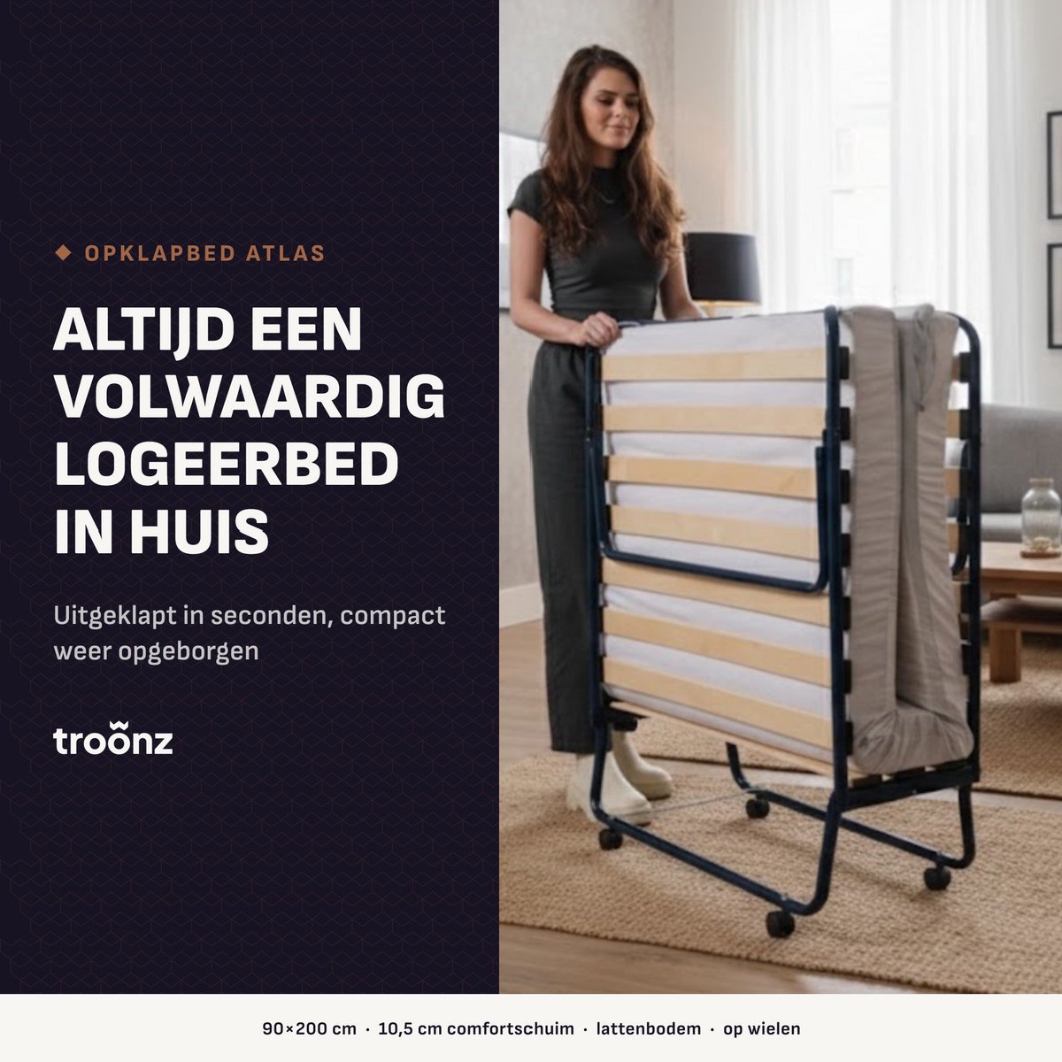 Troonz Troonz Logeerbed Atlas 90x200 cm – Opklapbed 1 per - afbeelding 2