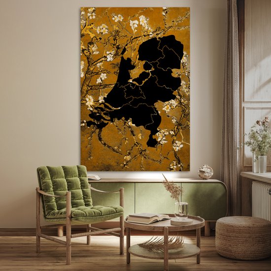 Affiche Carte - Nederland - Fleurs - 120x180 cm XXL