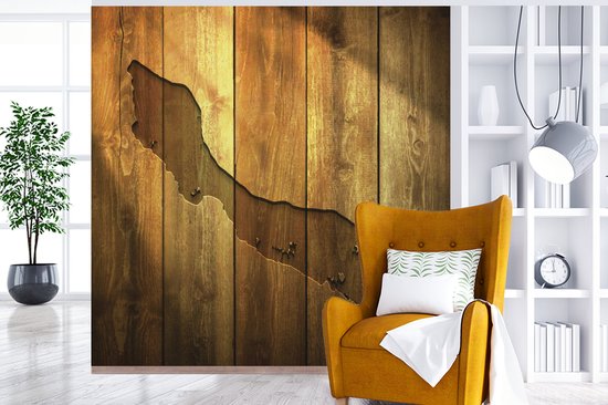 Papier peint photo peint vinyle - Une illustration de Curaçao sur un mur en bois largeur 240 cm x hauteur 240 cm - Tirage photo sur papier peint (disponible en 7 tailles)