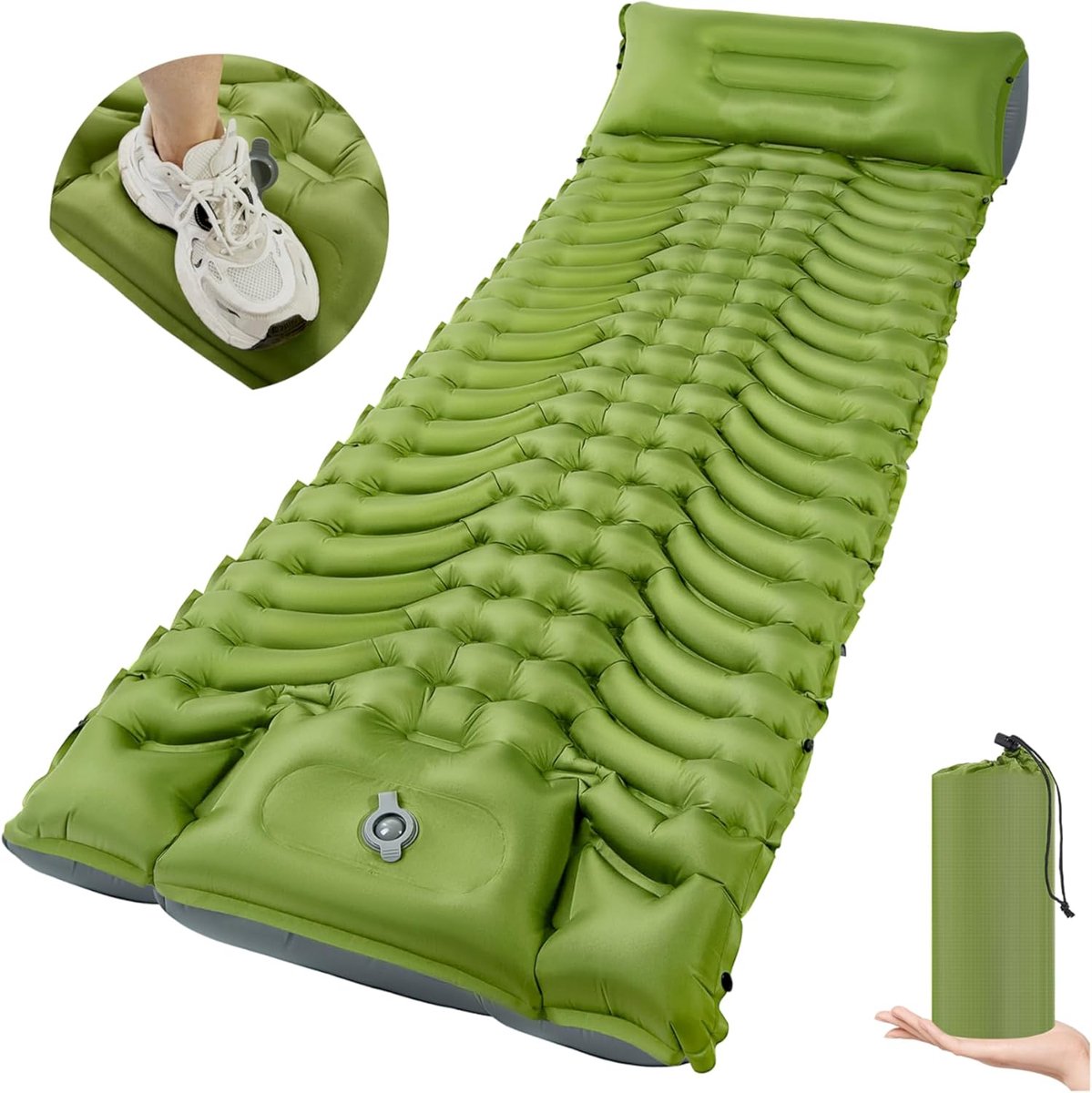 zelfopblazend, campingmatras, ultralicht met voetpomp, verdikte slaapmat, zelfopblaasbaar, luchtmatras voor outdoor, wandeltour, tent, strand