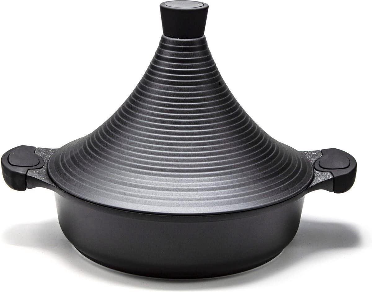 Tajine Agadir - Marokkaanse Pot - Gerechten Bereiden - Gelijkmatige Condensatie - 28 Centimeter Diameter - Zwart