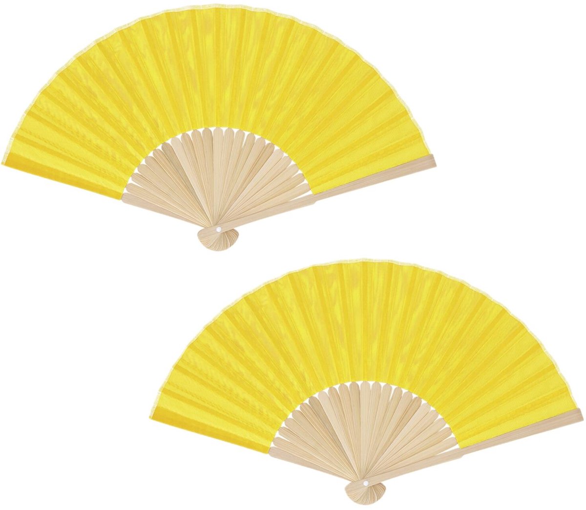 Bellatio Design Spaanse handwaaier - 2x - geel - bamboe/papier - 38 x 21 cm - spaanse waaier - festival waaier