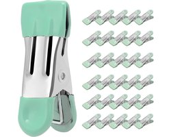 Wasknijpers - Roestvrijstalen Metalen Knijpers met Rubberen Grip - Geschikt voor Waslijn Foto's en Keuken - 2.17 inch - Lichtgroene Kleur - 30 Stuks