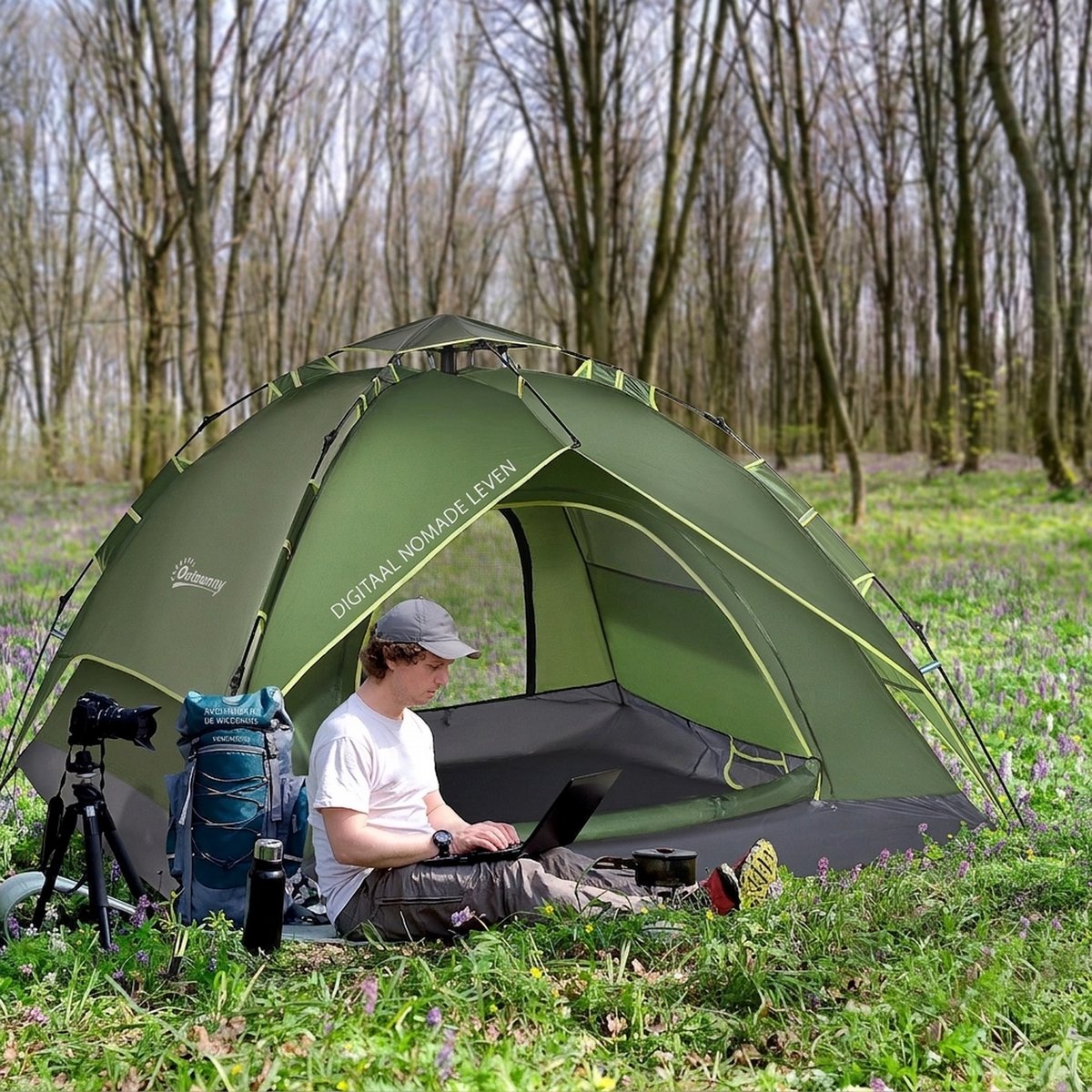 Kampeertent - Pop Up Camping Tent - Kampeertent voor 2 Personen - Met 1 transporttas - Waterdicht en Ventilerend Muggengaas - UV bescherming - Groen – foto 5