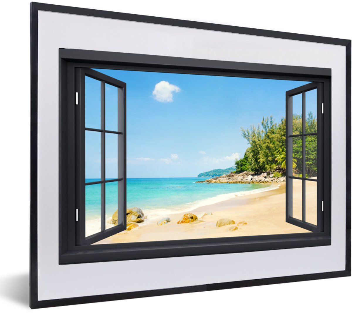 Fotolijst incl. Poster - Doorkijk - Strand - Zwart - 60x40 cm - Posterlijst