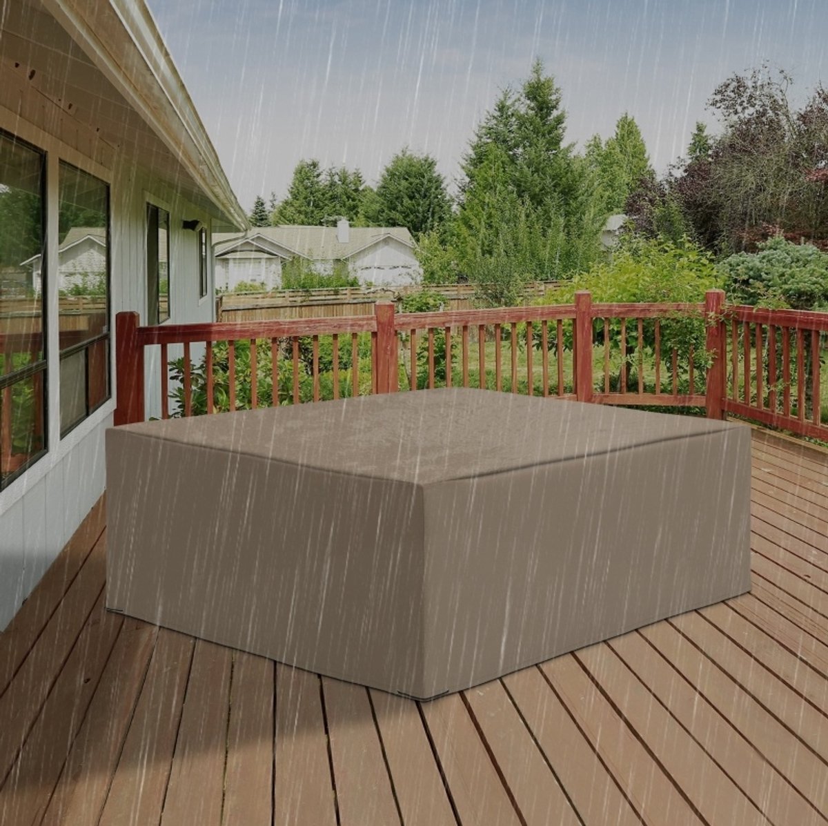 MEUNIQ Tuinmeubelhoes 275 x 205 x 90 cm met trekkoord, water- en uv-bestendige beschermhoes voor tuinset of terrasmeubelen, opvouwbaar, beige