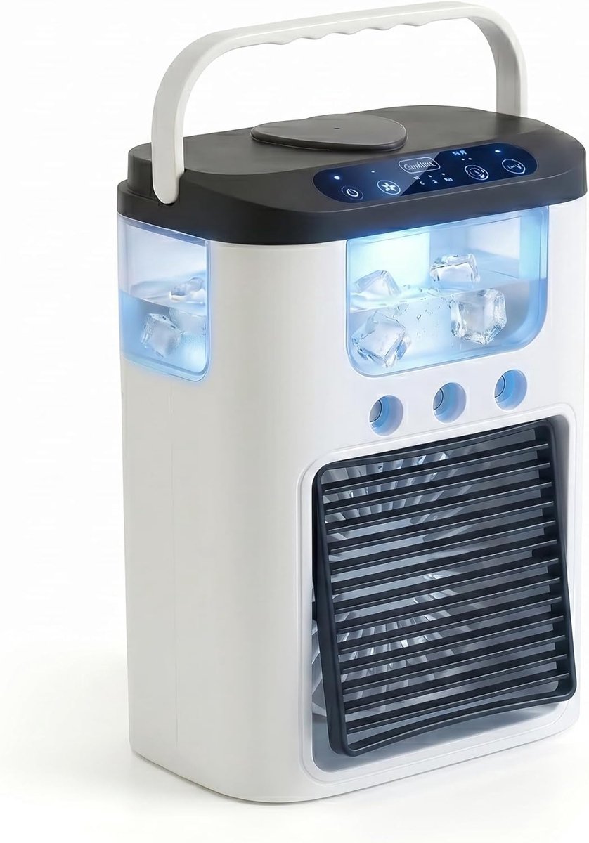 Draagbare airconditioner met ventilator, 3 ventilatorsnelheden en 3 nevelstanden, persoonlijke luchtkoeler, waterreservoir van 600 ml, tafelventilator met RGB-verlichting, oplaadbare mini-airconditioner.