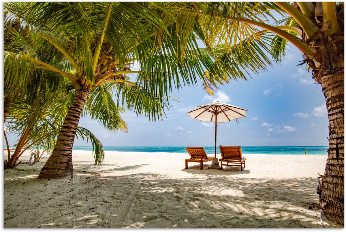 Poster 120x80 cm - Strand - Strandstoel - Parasol - Posters - Kamer decoratie - Wanddecora