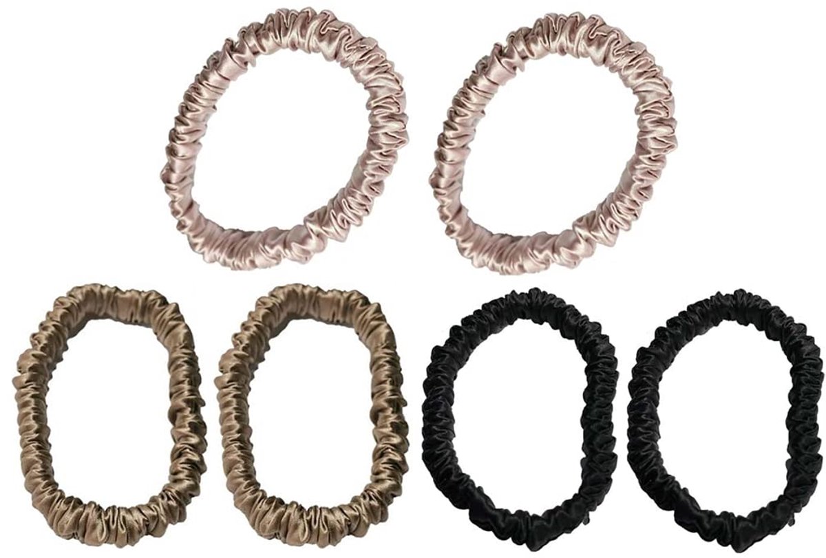 Elastiekjes Zachte elastiekjes voor slapen Haarvriendelijke zijden brokaat elastiekjes voor vrouwen en meisjes (1 cm - set van 6- kleur222)