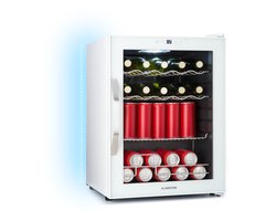 Klarstein Drankkoeler Coachella 60 Drankenkoelkast - 60 liter met wifi, glazen deur, LED-binnenverlichting, 3-18 °C, 7 lichtkleuren, 3 metalen schappen, energie-efficiëntieklasse E, wit - Drankkoelkast - Touch - RVS - Drankenkoeler