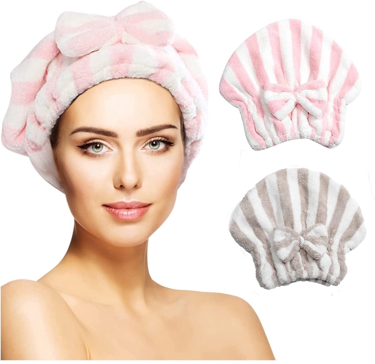 2 Stuks Microfiber Haar Tulband, Tulband Handdoeken Sneldrogend, Zachte Hoofddoek voor Alle Vrouwen en Alle Haartypes, voor Het Drogen van Krullend, Nat, Lang en Dik Haar