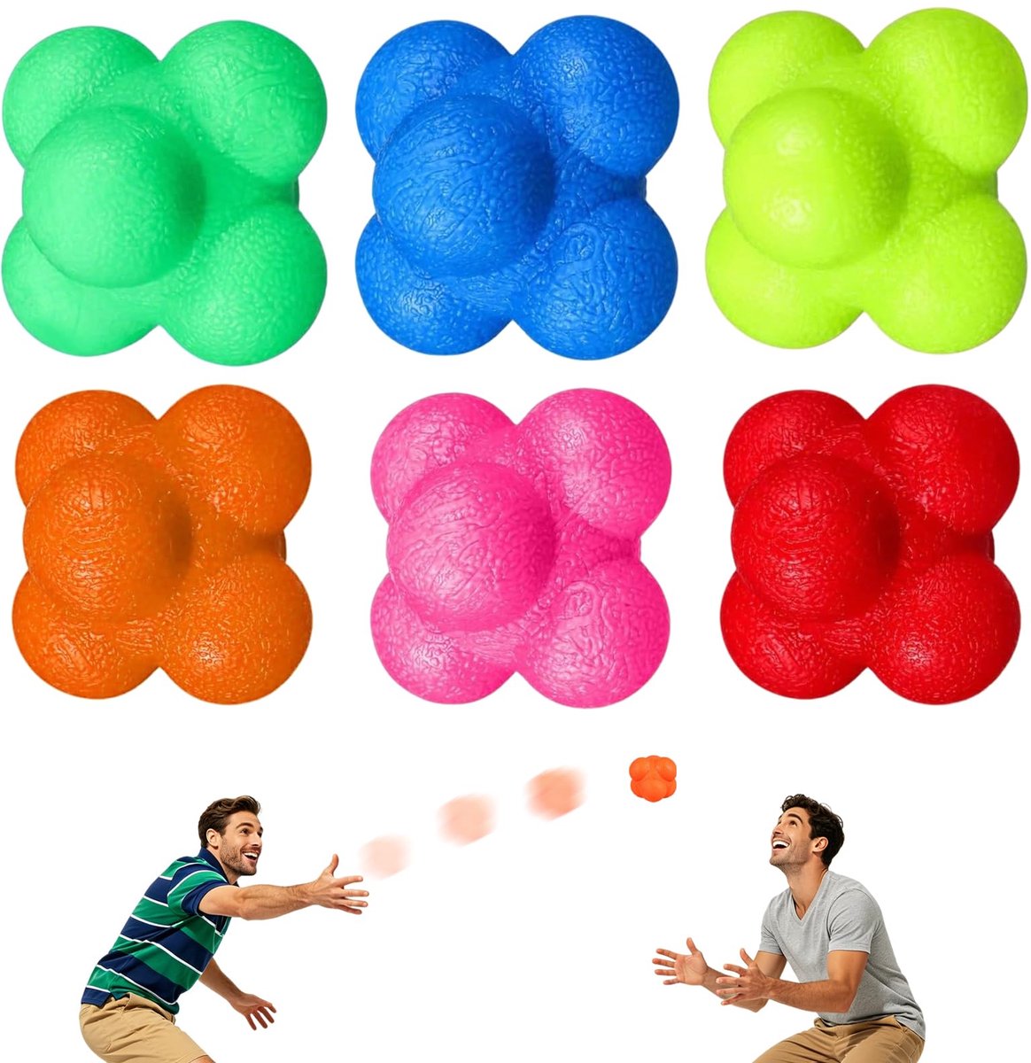 6 stuks, reactietrainingsbal ter verbetering, reflexballen voor behendigheid, rubberen reactiebal ter verbetering van de beweeglijkheid, reflexen, hand- en oogcoördinatie