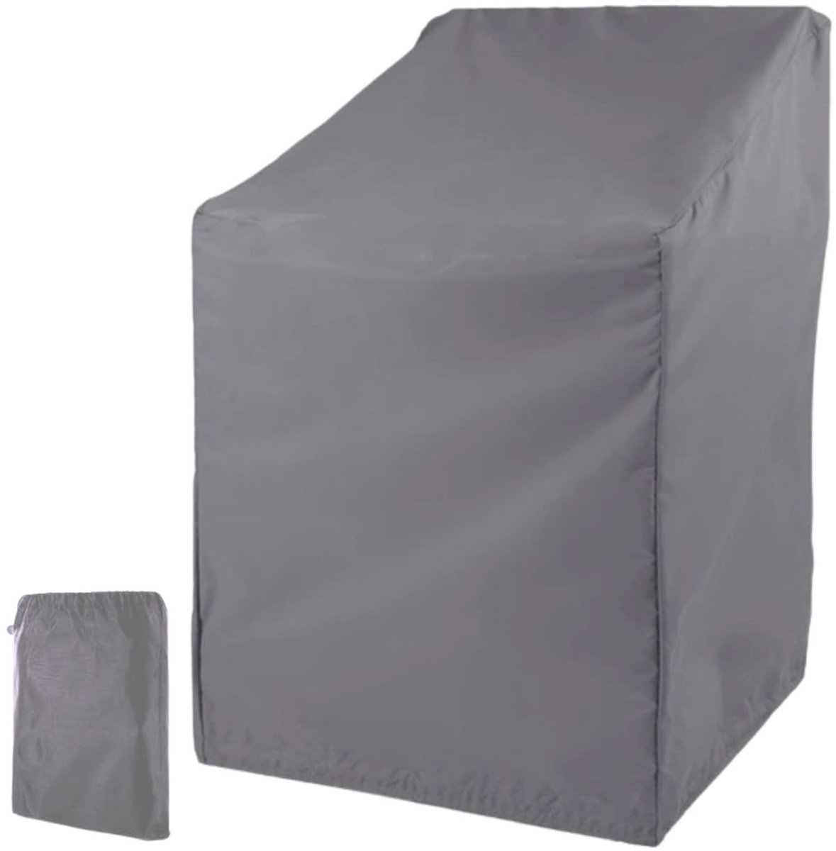 Beschermhoes van 210D Oxford voor stapelstoelen met hoge rugleuning, winterbestendig, uv-bestendig, winddicht, 64 x 64 x 70/120 cm, grijs