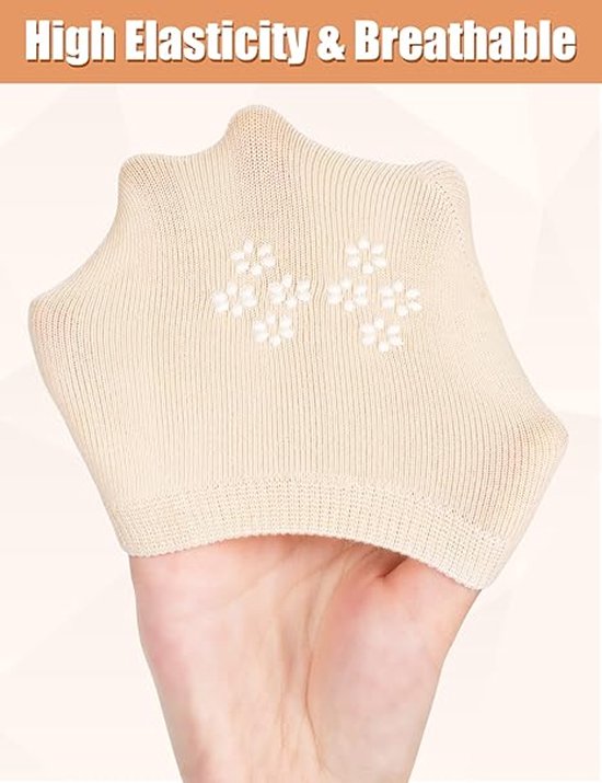 Huidkleurige, elastische en ademende damesvoetsok, met bloemvormige siliconen antislip noppen op de zool.