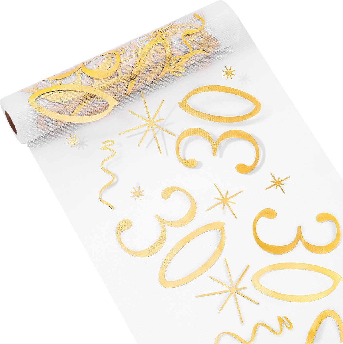 Tafelloper 30e Verjaardag 28 cm x 10 m, Knipbare Gouden Tafelloper, Verjaardagstafeldecoratie voor Meisjes en Jongens, Jubileumviering