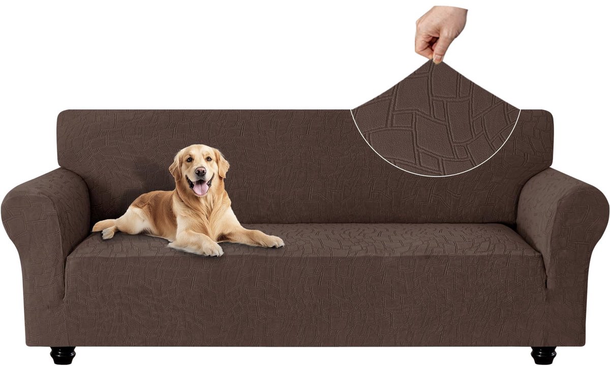 Stretch Bankhoes 4 Zits, Bankhoezen Met Armleuningen, Krasbestendig Bankovertrek Hond, Vlekafstotende Couch Cover Voor Woonkamer, Universele Hoes Bank Met Anti-Slip Schuim, Lichte Koffie