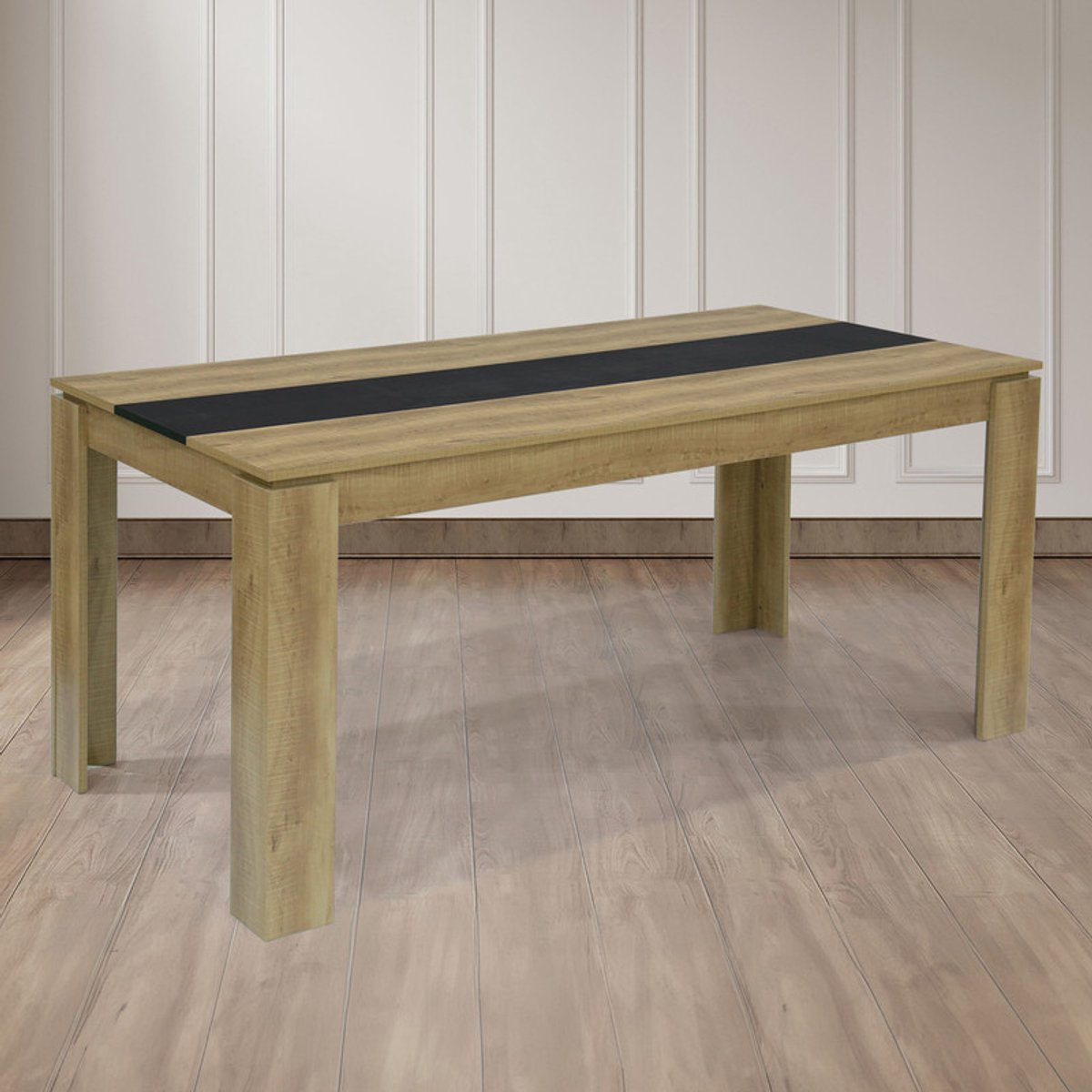 EGGREE Eettafel - houten eettafel voor de keuken - grote tafel voor 6 personen - 160x80x75 cm - eiken en zwart