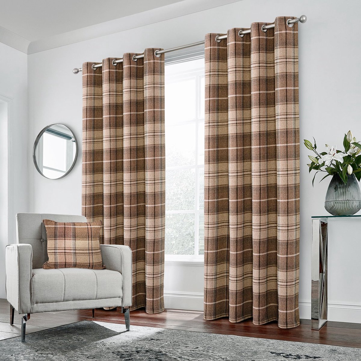 always4u 2 Pieces Checked Curtain 100% Blackout Thermal Insulated Eyelet Curtains Double Faux Wool Curtains for - ShopVlot