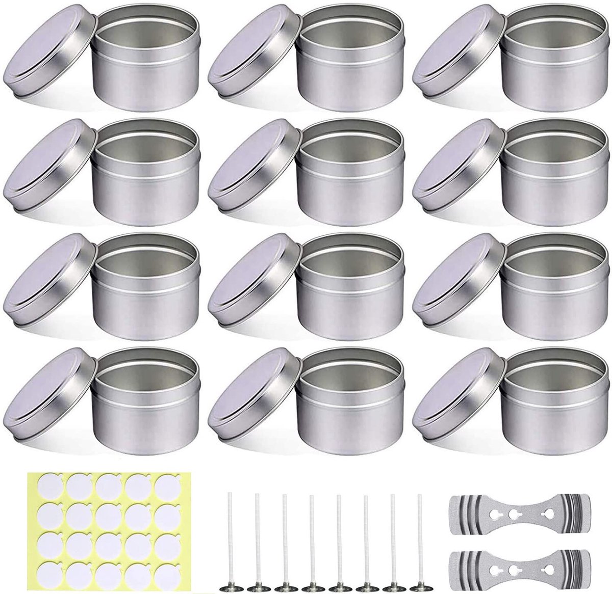 12 stuks kaarsenpotjes, 120 ml kandelaars, ronde kaarsglazen, schroefdeksel, metalen blikjes voor kaarsen, doe-het-zelf, handwerk, sieraden, cosmetica, doe-het-zelf kaarsproductie, zilver