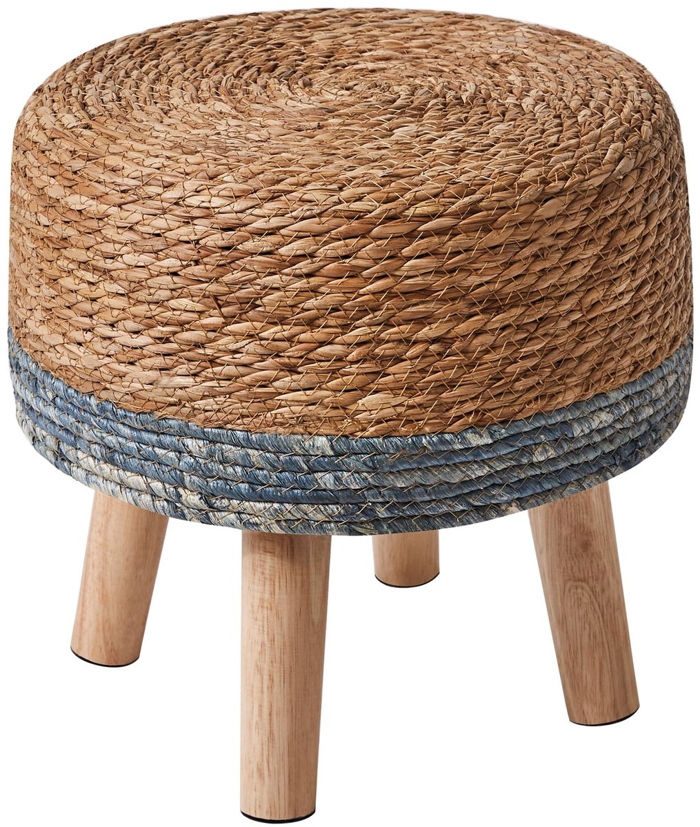 Zitkruk, voetenbank van natuurlijk zeegras en dennenpoten, landelijke stijl, handgemaakt, voor slaapkamer, woonkamer, outdoor, blauw, 32 x 32 x 32 cm HBD027Q