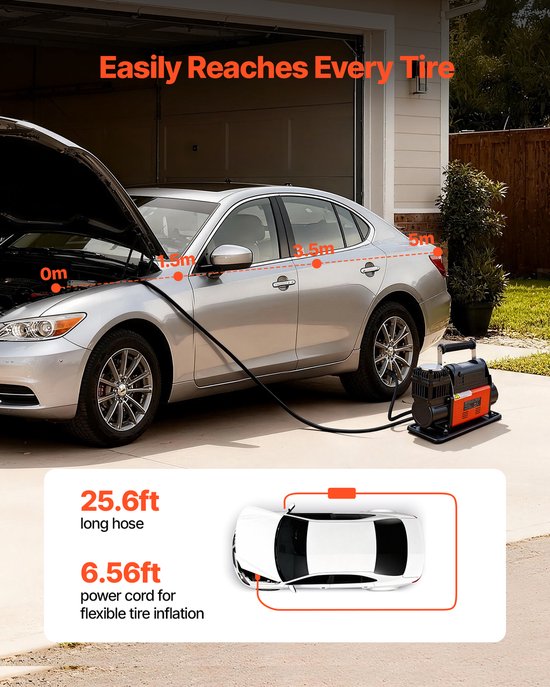 Draagbare Luchtcompressor met Automatische Uitschakeling,LCD-scherm, 202 l/min, 10,3 bar, Luchtpomp met Adapters voor Vrachtwagens, Auto's, SUV's, Terreinwagens en Campers — afbeelding 4