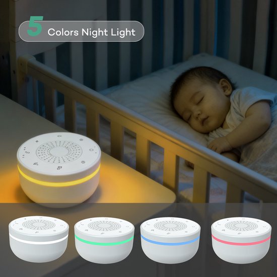 White Noise Machine met Geluiden en Zacht Ademlicht - Draagbaar Slaaphulpmiddel voor Volwassenen en Kinderen, 30 Geluiden, Timer, Oplaadbare Batterij voor Slaapkamer, Kinderkamer, Reizen — afbeelding 5