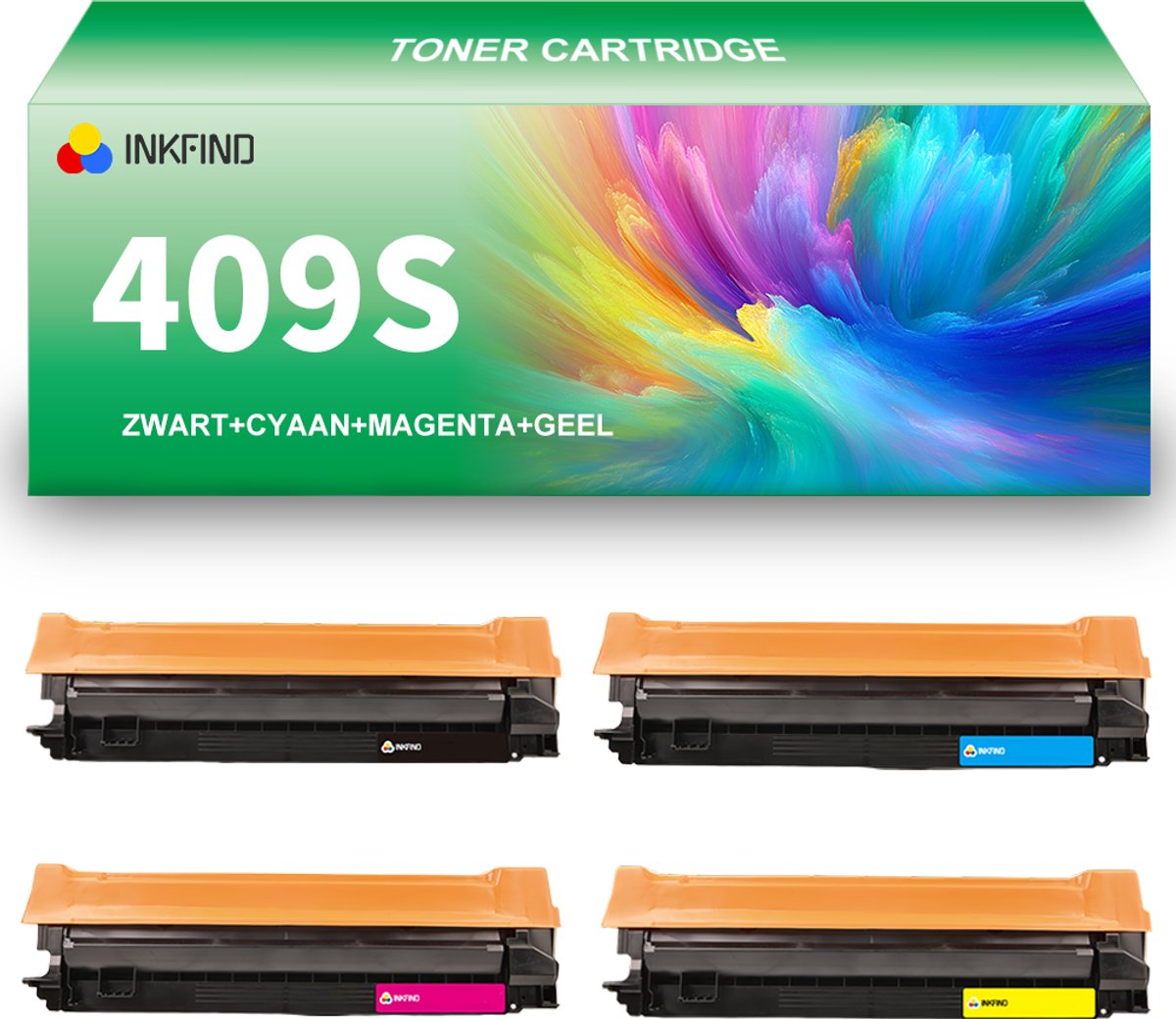 Image of INKFIND 409S Zwart/Cyaan/Magenta/Geel tonercartridge compatibel met Samsung CLT-K4092S/C4092S/M4092S/Y4092S geschikt voor Samsung CLP-310/CLP-310N/CLP-315/CLP-315W/CLX-3170FN/CLX-3175 - 4-pack BKCMY