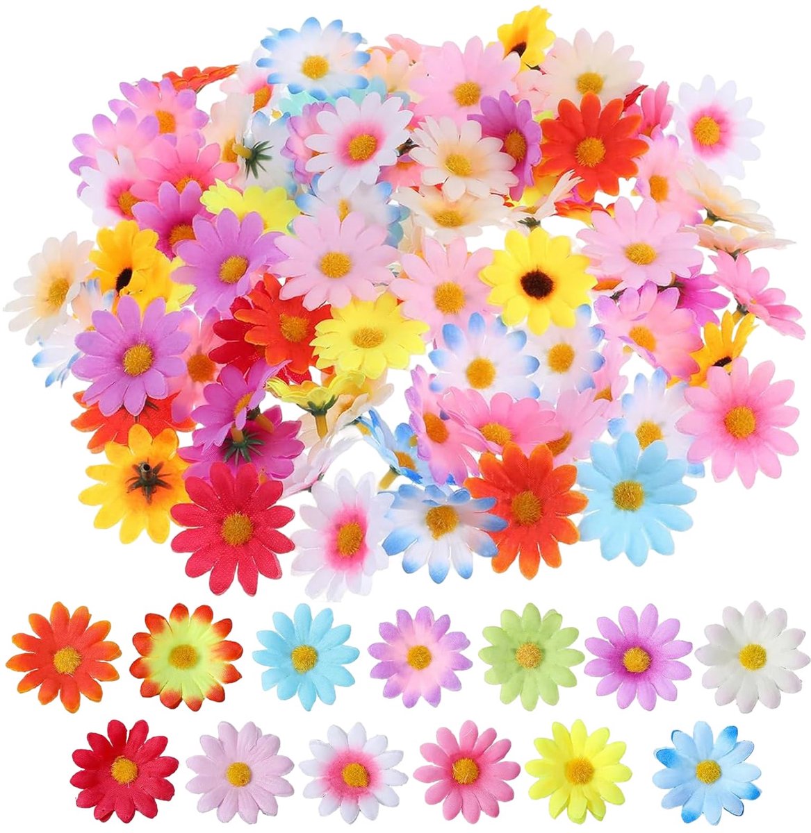 Kunstbloemen, 4 cm, kunstbloemen voor decoratie, namaakmadeliefjes, kunstbloemen voor bruiloft, taart, feest, huis, plakboek, decoratie (gemengde kleuren)